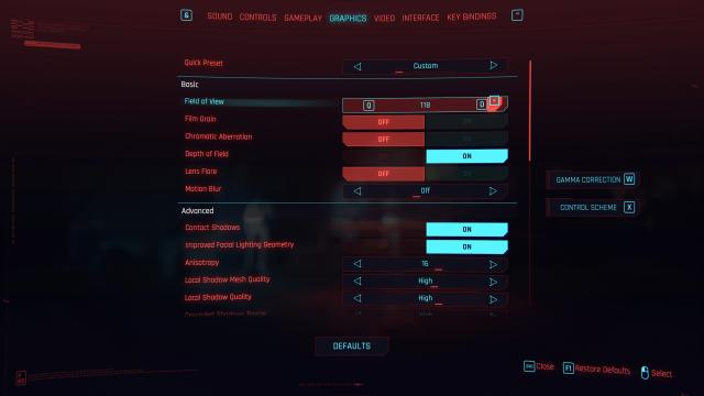 Better Mouse sensitivity and Fov Sliders for Cyberpunk 2077