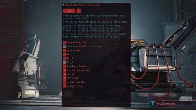 Cyber Engine Tweaks In-game Mod Manager (dofile script launcher) для Cyberpunk 2077