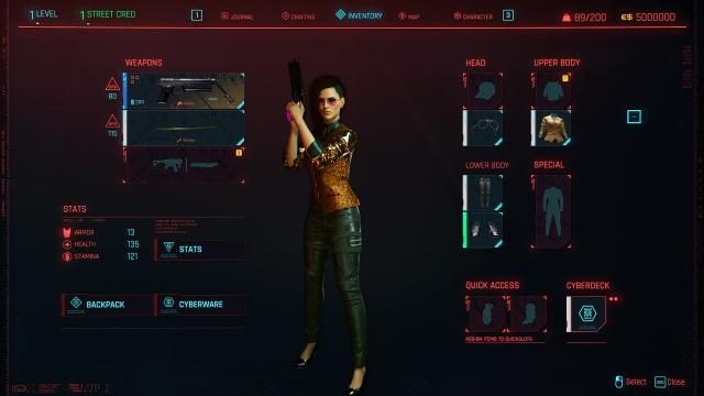 Female V CORPO starting save with Johnny Silverhands clothes and other items for Cyberpunk 2077