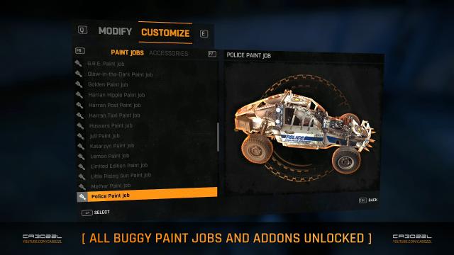 All Buggy Paint Jobs and Addons Auto Unlocked for Dying Light