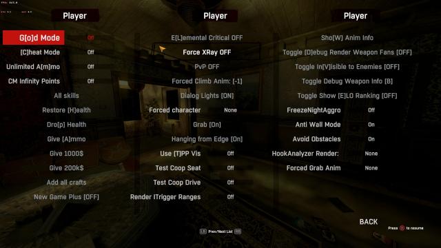 Small dev menu для Dying Light