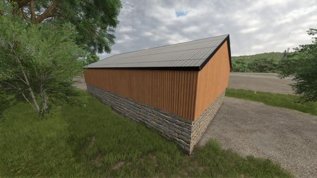 Wood-clad machine shed for Farming Simulator 25