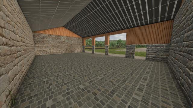 Wood-clad machine shed for Farming Simulator 25