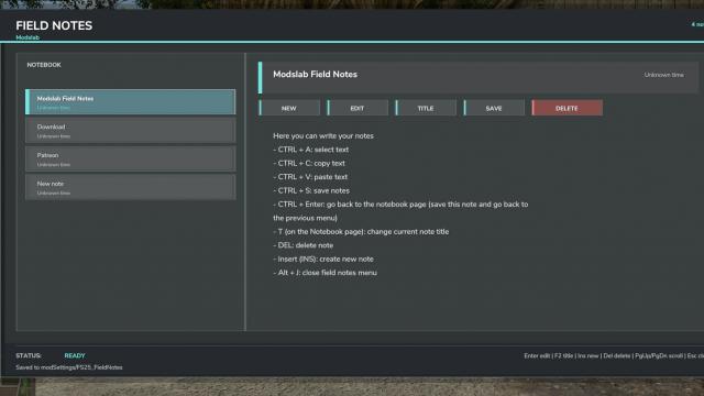 Field Notes для Farming Simulator 25