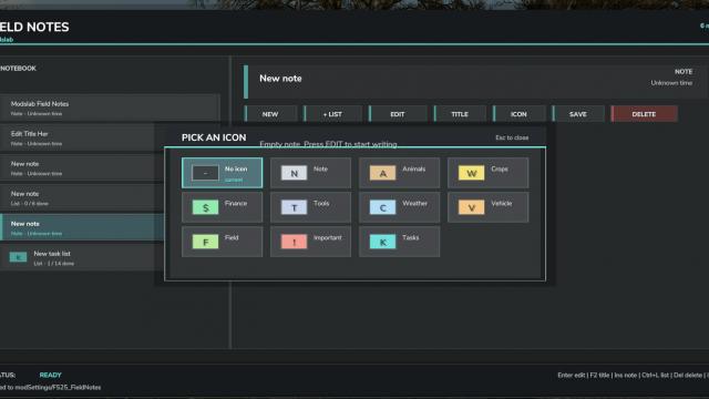 Field Notes для Farming Simulator 25
