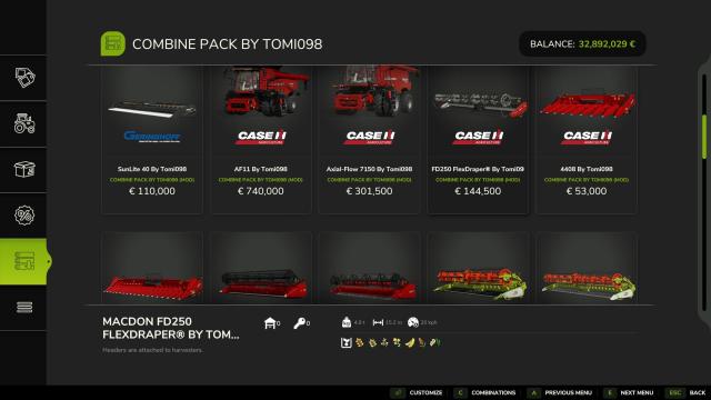 Combine And Headers Pack для Farming Simulator 25