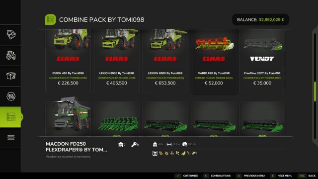 Combine And Headers Pack для Farming Simulator 25