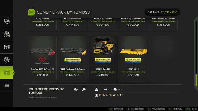 Combine And Headers Pack для Farming Simulator 25