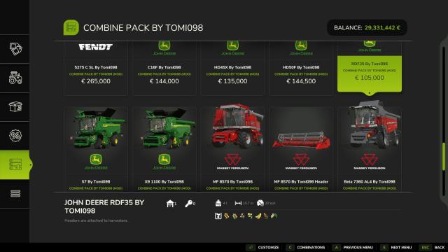 Combine And Headers Pack для Farming Simulator 25