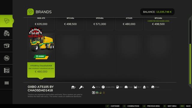 Oxbo At5105 LNMS/DNMS (80.000L) для Farming Simulator 25