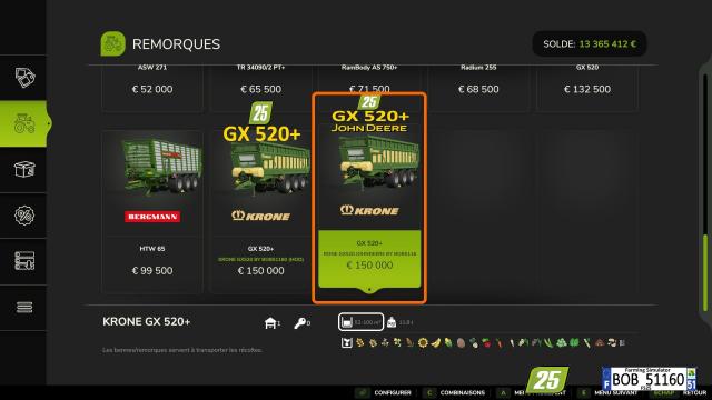 Krone GX520+ (John Deere Edition) for Farming Simulator 25