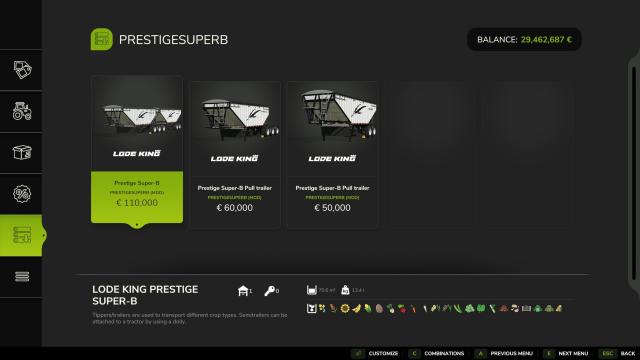 Prestige Super B Trailer Bulk for Farming Simulator 25
