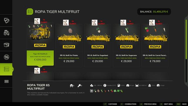 Ropa 6S (900 PS/1.000.000 l) Multifrüchte для Farming Simulator 25