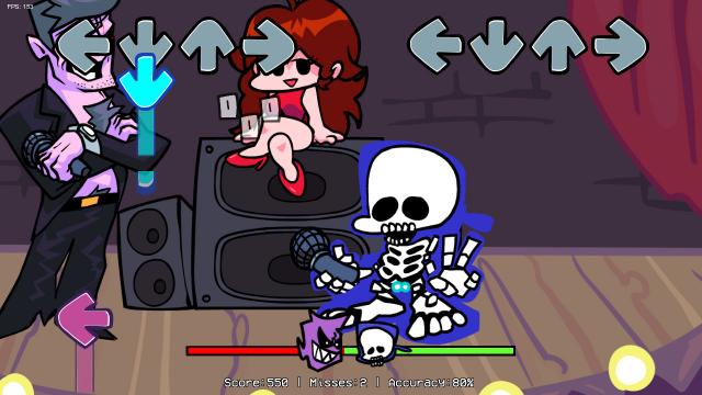 Играбельный скелет из экрана смерти / Playable Skeleton Boyfriend (Gameover Screen) для Friday Night Funkin