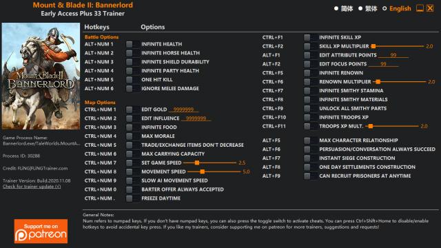 Bannerlord  Bannerlord Trainer by FLiNG