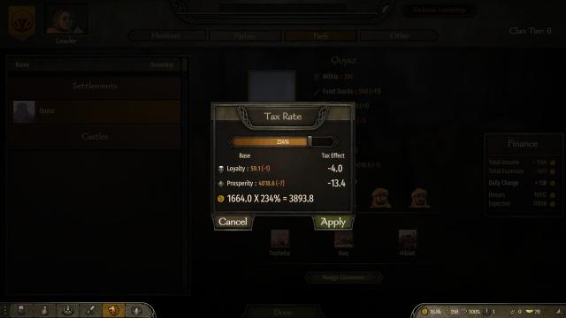 Set Settlement Tax rate for Mount And Blade: Bannerlord