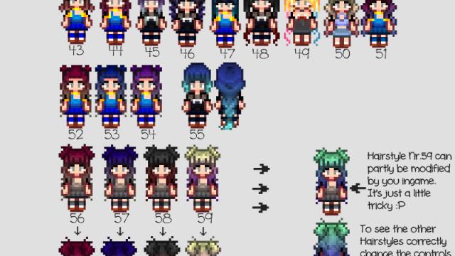 Hairstyles recolored and a new Hairstyle Update for Stardew Valley