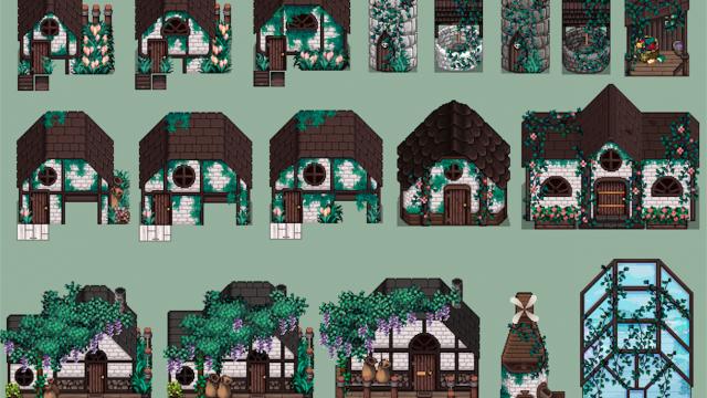 Medieval modern buildings with windmill and shed для Stardew Valley