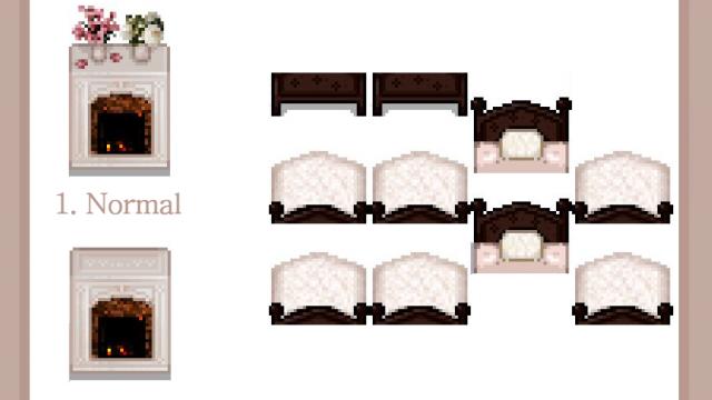 Yellog’s dark brown and cream colored furniture для Stardew Valley
