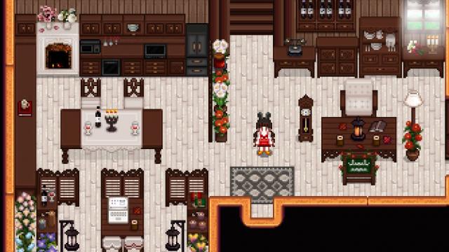 Yellog’s dark brown and cream colored furniture for Stardew Valley
