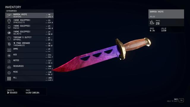 Barrow Knife - Marble Fade для Starfield