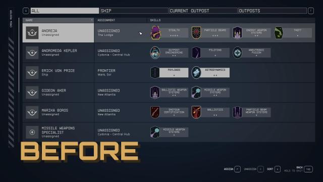 Compact Crew Menu UI for Starfield