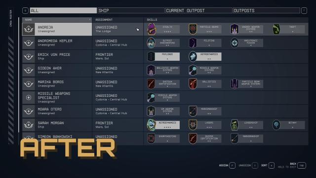 Compact Crew Menu UI for Starfield