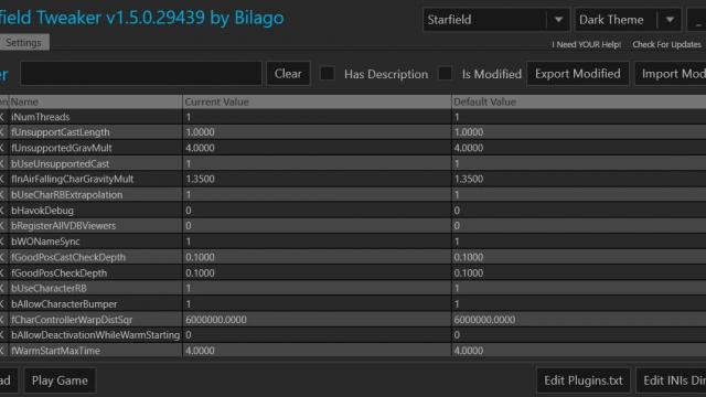 Starfield Configuration Tool - By Bilago for Starfield