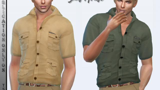 Заправленная мужская рубашка в стиле сафари / Men's safari shirt tucked для The Sims 4