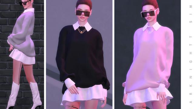 Oversized Sweater Dress with Shirt for The Sims 4