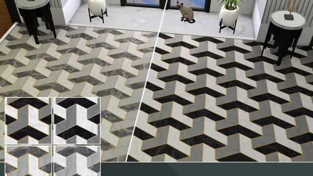 Art Deco Marble Floor with Gold, Silver or no Inlay для The Sims 4