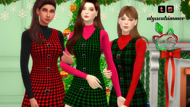 Plaid Strap Dress&Sweater for The Sims 4