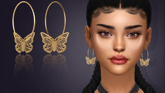 Butterfly Pendant Hoop Earrings