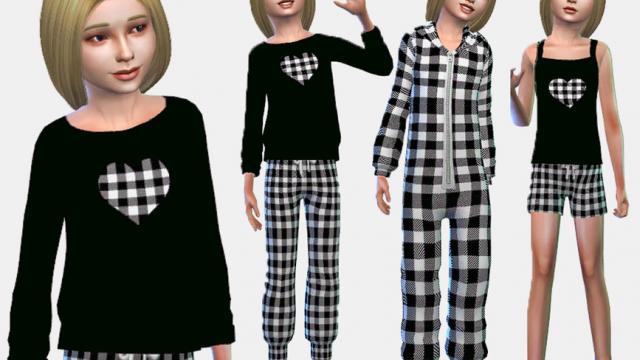 Junior Plaid Sleepwear Set для The Sims 4