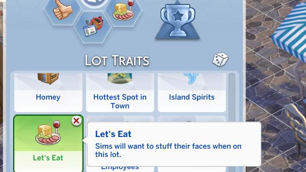 Let's Eat Custom Lot Trait for The Sims 4