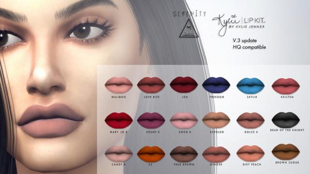 Kylie Cosmetic Matte Lipsticks updated (v.3) all colors для The Sims 4