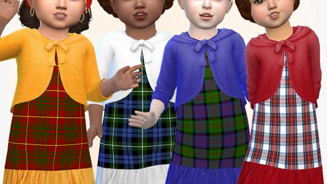 Tartan Dress with Cardigan - Needs SP Toddler for The Sims 4