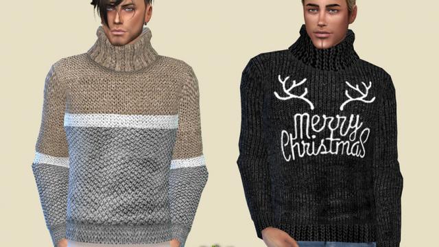 Holiday Wonderland - Sweater big collar для The Sims 4