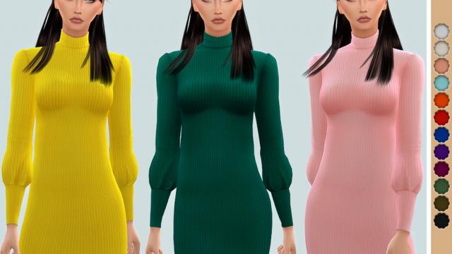 Ribbed Balloon Sleeve Sweater Dress