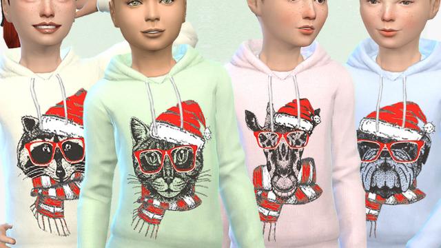 Christmas Hipster Animal Hoodie for The Sims 4