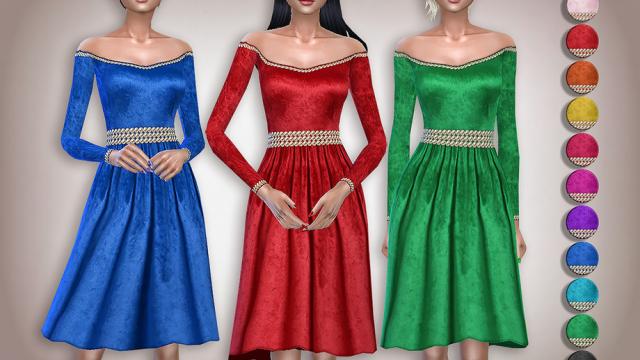 Pearl Trim Embellished Velvet Christmas Dress