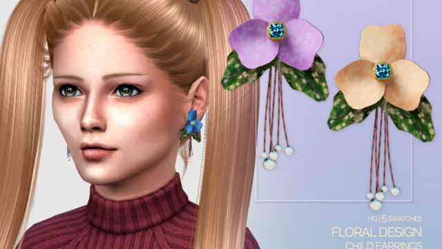 Floral Design Earrings Child for The Sims 4