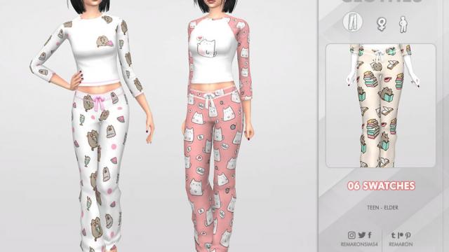 Cats PJ Pants for Women 01 для The Sims 4