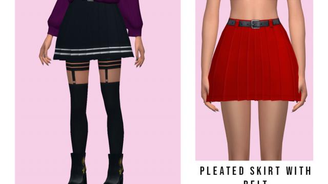 Pleated Skirt With Belt for The Sims 4