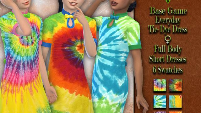 Girls Colorful Tie-Dye Dress for The Sims 4