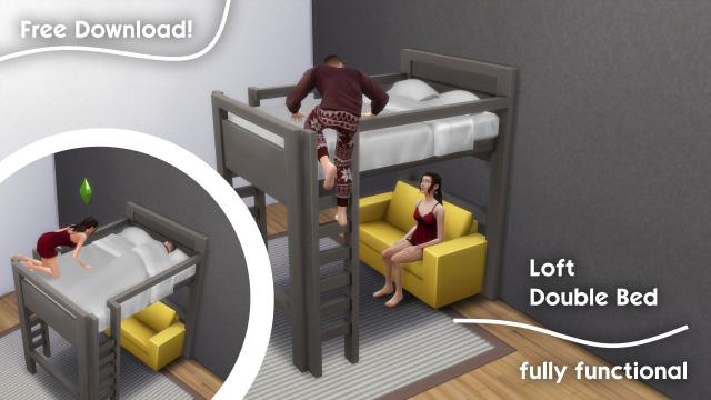 Loft Double Bed for The Sims 4