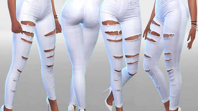 White Ripped Summer Jeans for The Sims 4