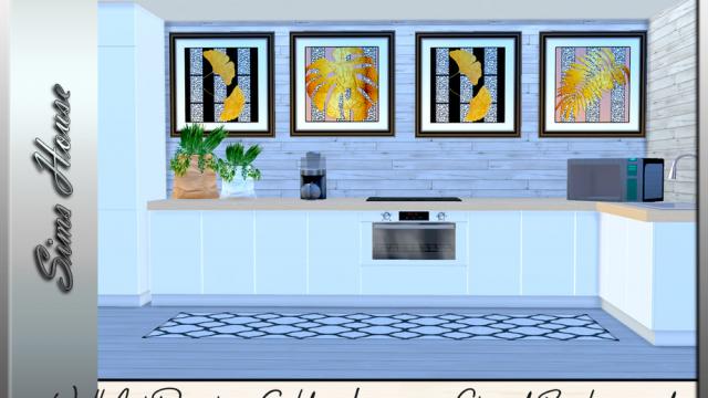 Wall Art Painting Golden Leaves on Striped Background for The Sims 4