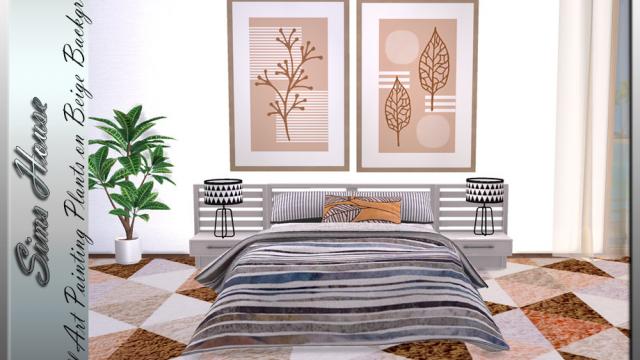 Wall Art Painting Plants on Beige Background for The Sims 4