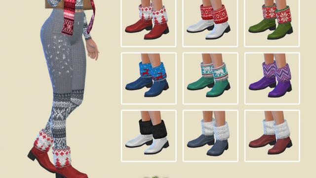 Holiday Wonderland - Christmas boots female YA для The Sims 4